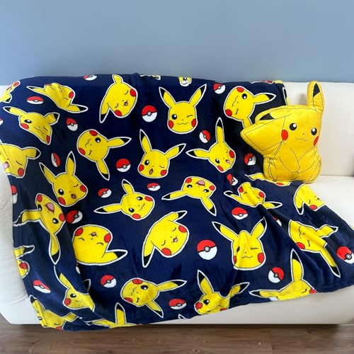 OMYDREAM Pokemon Pika Pika Bedruckte Kinderdecke | 100% Polyester | Oeko-TEX Standard 100 | Decke 125 x 150 cm | Junge Print | Blau