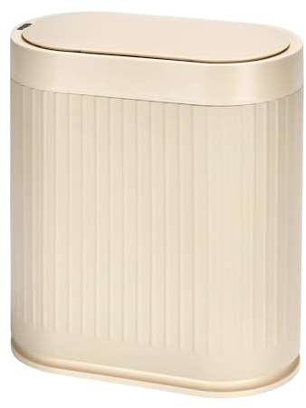 SYNCVIBE Bathroom Trash Can with Lid, 2 Gallon, Automatic Lid, Beige | Motion Sensor Garbage Can, 7.5 Liter Smart Trash Bin, IPX5 Waterproof Narrow Plastic Wastebasket for Bedroom and Office