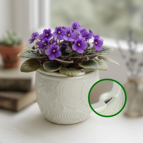 HERDUK Selbstbewässernder Keramik-Pflanztopf mit geprägtem Blumendesign, 16,5 cm, robuster Blumentopf für Orchideen, Sukkulenten und Zimmerpflanzen