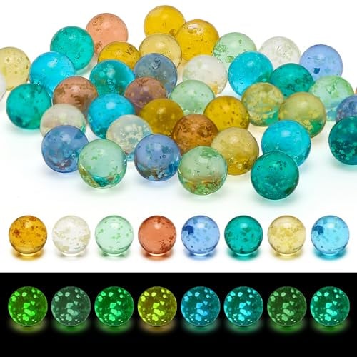 QKJEM 40 Stück Glasmurmeln 16mm Leuchtmurmeln Bunte Murmeln für Kinder 7+ | für Den Ersten Schultag Fluoreszierende Murmeln Anwendbar auf Kinder Marmorbahn DIY Und Heimdekoration