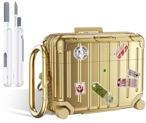VISOOM für AirPods Pro 3 Hülle 2025 Lustiges Koffer Design TPU Schutzhülle | Stoßfestes AirPods Pro 3 Case mit Reinigungsset & Karabiner, Schutz Cover Zubehör für Damen Herren - Gold