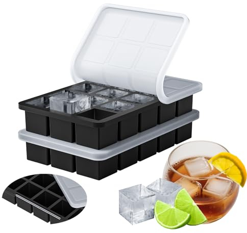 Lightweight Silicone Ice Cube Trays Set, 2-Pack Easy Release Ice Moulds with Frame Metal, 15 * 1.3in Square Mini Ice Cubes 3.2 cm for Whiskey Cocktail, with Soft lid, Reusable and BPA Free for Drinks
