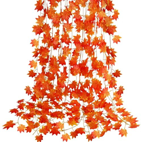 ZHAOYCSH Guirnalda de Hojas de Arce Artificial 12 Pack, Enredadera Colgante de Otoño para Decoración de Interior y Exterior en Halloween, Acción de Gracias, Navidad, Fiestas y Bodas (Color Rojo)