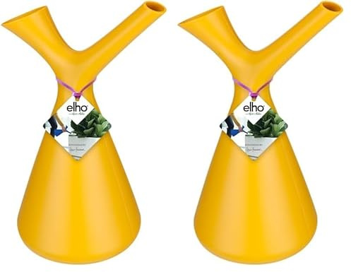 Elho Plunge Giesskanne 20 - Gießkanne für Innen & Zubehör - Ø 15.0 x H 29.5 cm - Gelb/Ocker (Packung mit 2)