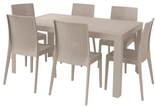 HOUSE COLLECTION, set da giardino 6 sedie + 1 tavolo tortora linea rattan (6 ARE065 + 1 ARE068)