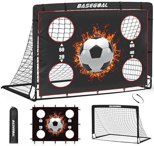 BaseGoal Klappbares Fußballtor Garten 150x120cm, mit 4-Loch-Zielscheibe | 2-in-1 Fussballtore für Garten – Trainiert Präzision & Schusskraft mit Zielscheibe, ideal für Garten und Jugendliche