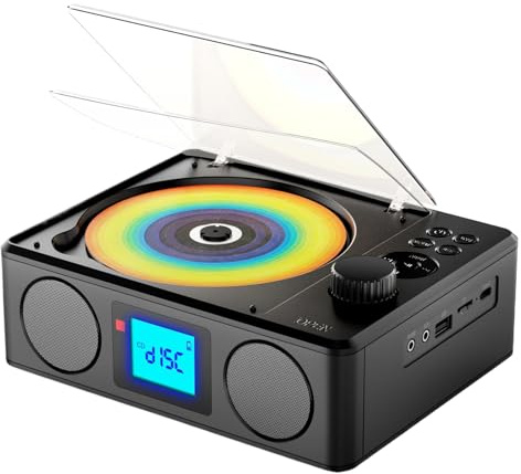 QUXVUIS Retro CD Player mit Bluetooth Konnektivität. Genießen Sie Musik überall. CD Player mit Lautsprechern, ABS Bluetooth Audio Wecker
