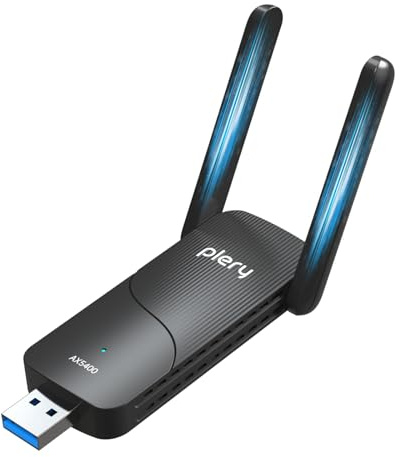 PLERY AXE5400 Chiavetta WiFi per PC Fisso, USB WiFi 6E con 2×6dBi Antennas | Potente Tri-Band 2,4/5/6GHz, Adattatore WiFi Supporta Windows 11/10, USB3.0, OFDMA, MU-Mimo, WPA3, Driver Integrato Semplice