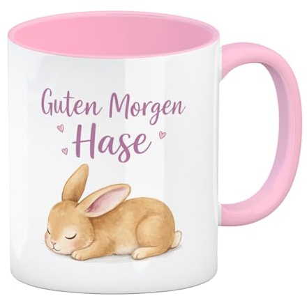speecheese Kaffeebecher in schwarz Schlafender Hase Guten Morgen rosa | Lustige Tasse für Kaffeeliebhaber-Spruch für Büro und Zuhause