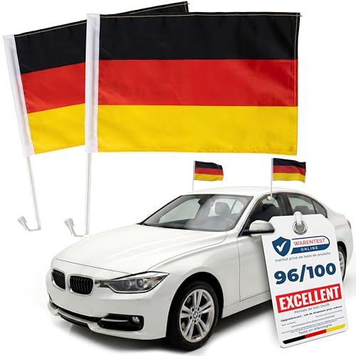 Upgrade4cars 2 x Deutschland Autofahne Fußball WM 2026 45x30 cm Zubehör | Autoflagge Schwarz Rot & Gold | Fanartikel zur WM | Extra starke Befestigung für sicheren Halt | Sommer & Winter