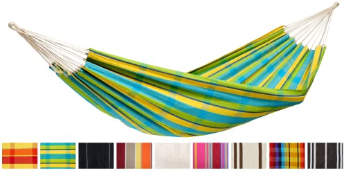 AMAZONAS Barbados - Klassische brasilianische XL Hängematte für 2 Personen | Handgefertigt, aus recycelten Materialien | Liegefläche 230x150cm | Belastbar bis 200 kg | Farbe: Lemon