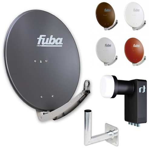 Fuba DAA 780 HD Sat Anlage - 4 Teilnehmer (m. Inverto Quad LNB) - Fuba 80cm Alu Satellitenschüssel in Wunschfarbe + Inverto Ultra Quad LNB 4 Teilnehmer + Fuba Alu Winkel-Wandhalter
