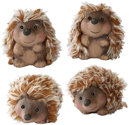 matches21 Süße Igel Dekofiguren mit Kunstfell - Herbstdeko Igel 4er Set aus Ton - Putzige Igel als Herbstdekoration 5 cm