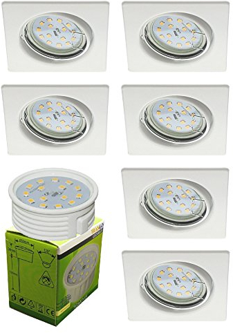 Trango 6er Set 6729-066SMOSD LED Einbaustrahler Weiß matt Eckig inkl. 6x 5 Watt 3 Stufen dimmbar Ultra Flach LED Modul 3000K warmweiß Einbauleuchte, Deckenspot, Einbauspot, Deckenleuchte, Downlight