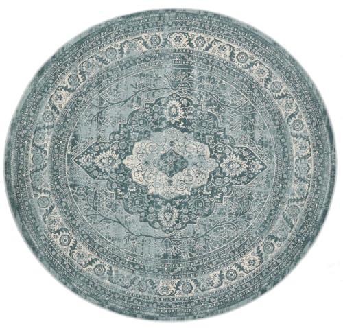 RugVista Jacinda Teppich, Ø 200 cm, Hell Blau | Orientalische, Rund, Mittlerer Stapel, Nur chemische Reinigung, Oeko-Tex 100, Wohnzimmer, Esszimmer, Schlafzimmer, Küche