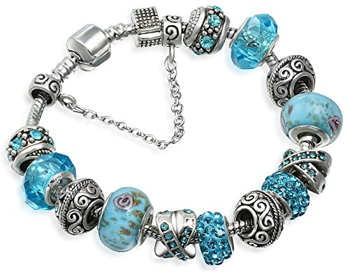 A TE® Bracelet Charms Femmes Cristal Verre Bleu Charms Métal Cadeau #JW-B94
