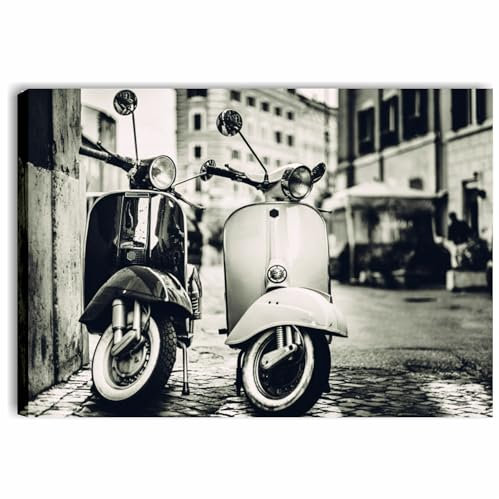 Vespa Vintage 3 – Rahmen modern 70 x 50 cm Druck auf Leinwand Shabby Chic Moderne Blumen Pfingstrosen französischen Landhausstil Style Romantic Country Möbel Wohnzimmer Büro Home Decor