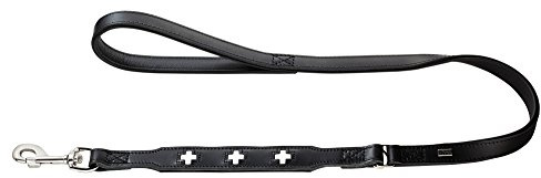 HUNTER Hundeführleine Swiss, Farbe: schwarz, Exklusives Rindsleder, Schweizer Kreuz, Elegante Optik, besonders reißfest, weiche Handschlaufe, langlebig, Made in Germany, Größe: 18/100