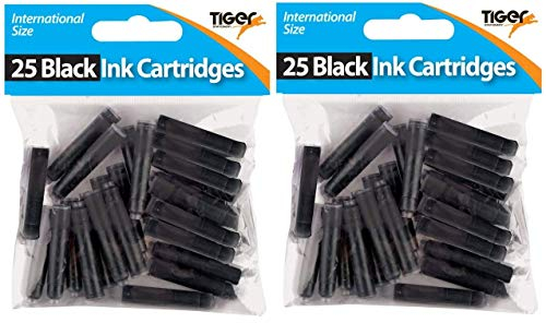Short Black Universal Standard Ink Cartridges Pack of 50 For Fountain Pens