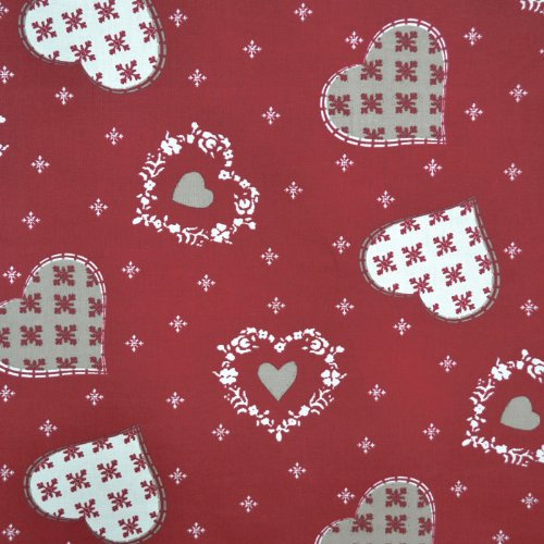 Textiles français Weihnachtsstoff | Herzen und Schneeflocken | 100% Baumwolle | Stoffbreite: 160cm Meterware (1 Meter)