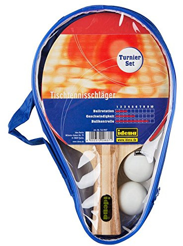 Idena Tischtennis-Set / 2 Tischtennisschläger und 2 TT-Bälle / in blauer Tasche