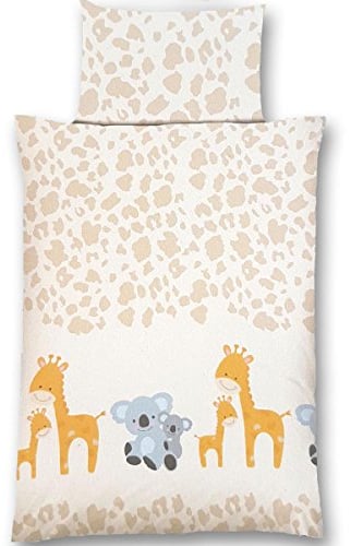 Gräfenstayn® 2-TLG. Kinderbettwäsche Set mit Tiermotiv und integriertem Reißverschluss - aus 100% Baumwolle (Renforce-Qualität) - Deckenbezug 135x100cm und Kissenbezug 60x40cm (Giraffe & Koala)