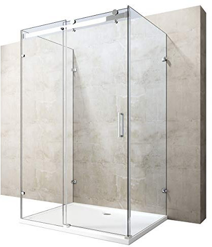 Durovin Bathrooms 1000 x 800mm U Shape Rectangular Framless Shower Enclosure with Anti-Slip Acrylic Tray - Sliding Door & 2X Side Screen - 8mm Safety Clear Glass