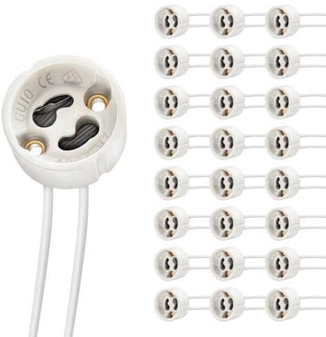 DiCUNO GU10 Fassung, 15CM Silikon-Stromleitung (0.75mm²), VDE & CSA, GU10 Keramiksockel für LED, Glühlampe, Halogen, Hitzebeständigkeit bis 600℃, 0-250V, 0-300W, 25er Set