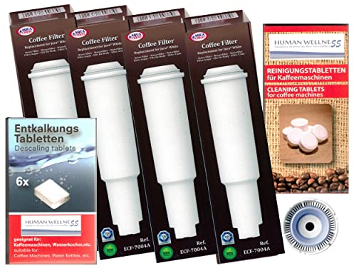 4 cartuchos de filtro para Jura Impressa White enchufables + 10 pastillas de limpieza + pastillas descalcificadoras