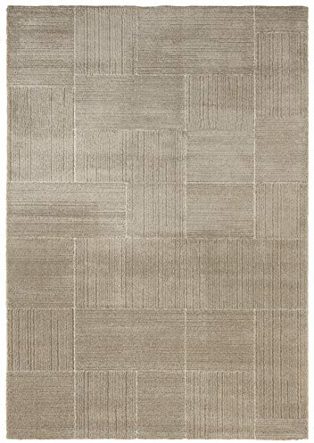 Elle Decoration Castres Teppich Moderner Flauschiger Kurzflor Wohnzimmerteppich – Scandi-Look Hoch Tief Effekt Modern Weich - für Wohnzimmer Schlafzimmer Küche oder Esszimmer Beige, 120x170cm