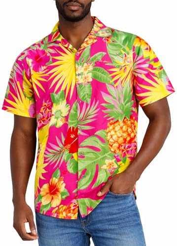King Kameha Chemise hawaïenne Homme Manches Courtes – Chemise d’été Aloha avec imprimé Ananas, légère et Facile d’Entretien