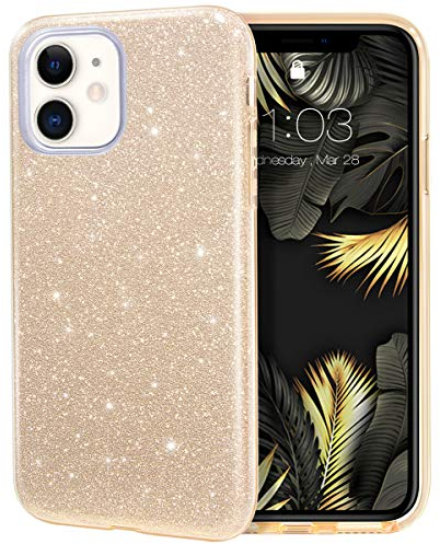 MILPROX iPhone 11 Hülle Glitzer Schutzhülle Bling DREI-Schicht-Hybridstruktur Slim Kristallklar schützende Hülle kompatibel mit iPhone 11 6.1 Zoll (Gold