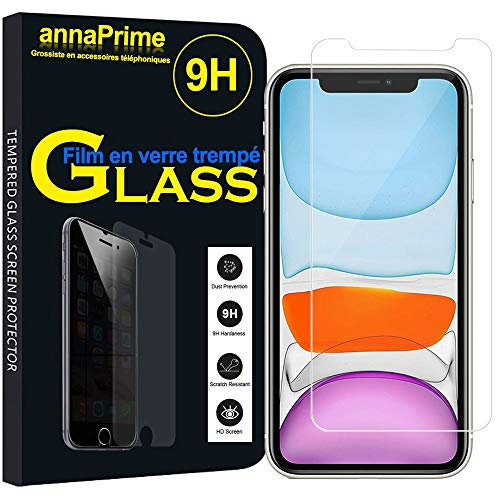 annaPrime® 1 Film Vitre Verre Trempé de Protection d'écran pour Apple iPhone 11 6.1 A2221 A2111 A2223 - Transparent