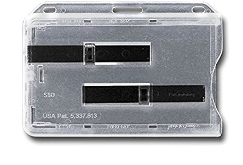 Waizmann.IDeaS® 10x Kartenhülle Kartenhalter Ausweishalter Namensschild 2 Karten Hartplastik HORIZONTAL SCHWARZER AUSSCHIEBER