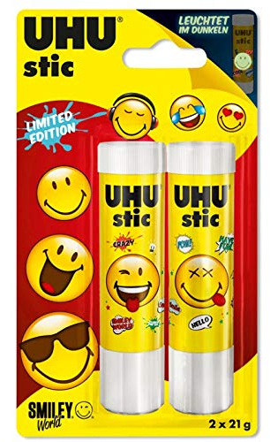 UHU Smiley Edition Glue Stick, Blister Pack of 2 x 21 g, Black