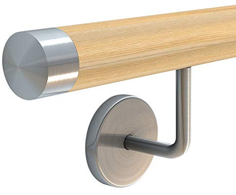 HUERO Handlauf Eiche I 3,2 m Länge - (Rundholz 2-tlg.) | Hohe Sicherheit I Warme Atmosphere I Inklusive Montagematerial I Komplett Set