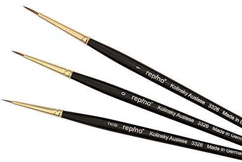 Repino Kolinsky Lot de pinceaux d'artiste en poils de martre rouge, fins, taille 2/0, 0, 1