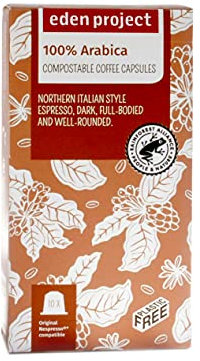 THE EDEN PROJECT 120 100% ARABICA Home Compostable Coffee Pods - Compatible with Nespresso Original system coffee machines - 120 Capsules (12 PACKS of 10 PODS)