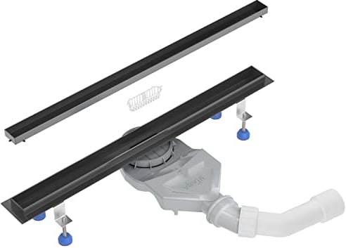 Aquabad Edelstahl Duschrinne - Slim Schwarz Matt, Länge 120 cm, Komplett Set inkl. Abdeckung Befliesbare Mulde, Siphon und Haarsieb