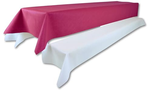 Sensalux Bierzeltgarnitur 1 Tischdecke (1 x 2,5m, Beere) und Zwei weiße Bankauflage (0,55 x 2,5m) aus stoffähnlichem Vlies, Standard 100 by Oeko-TEX, Party, Hochzeit