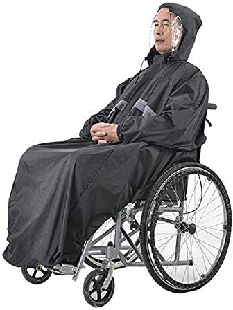 SH-RuiDu Wasserdichter Poncho für Rollstühle Umhang Regencape mit Ärmel Hoodie Reflektierende Streifen Regenmantel für ältere Menschen und Patienten