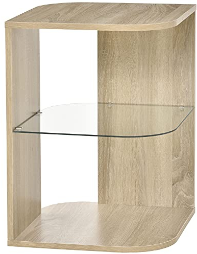 HOMCOM Tavolino da Salotto Moderno in Legno e Vetro, Tavolino da Caffè Multiuso per Soggiorno o Camera da Letto, Color Legno