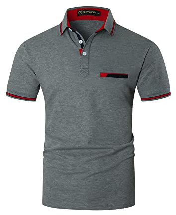 GHYUGR Men's Short Sleeve Polo Shirts Contrasting Colors Collar Golf Rugby Polos,Grey,L