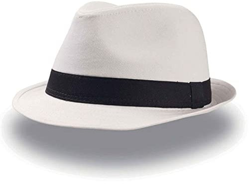 Acan sombrero fedora de color blanco para jóvenes y adultos para carnaval, halloween, fiestas y celebraciones. 15 x 23 x 28 cm