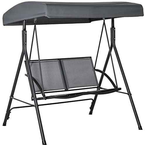 Outsunny Dondolo a 2 Posti da Giardino per Esterni con Tettuccio Regolabile e Seduta in Texteline, 140x118x162cm Grigio