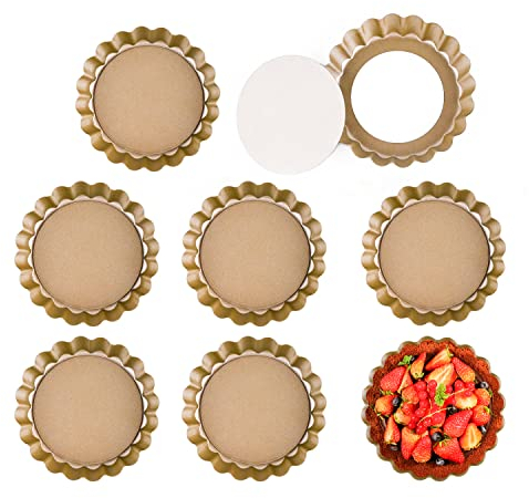 Sgehai 8 Stück tarteform mit hebeboden,mini tartelette förmchen,quicheform mit hebeboden,tarteform klein,törtchenform,quicheform klein,pie form,Torteletts (10 * 2 cm)