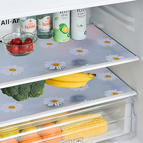 Cosysparks Fridge Liners,8 Pcs Daisy Fridge Shelf Liners Refrigerator Mats Drawer Liners Waterproof Anti-Fouling Anti-Bacterial Kitchen Cupboard Liner Non-Slip, 45 * 30cm (8 Pieces)