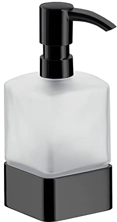EMCO Loft Seifenspender als Standmodell, moderner Pumpspender aus Aluminium und Opalglas, hochwertiger Spender für Flüssigseife, schwarz matt und satiniert