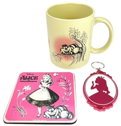 Pyramid International Alice au pays des merveilles Coffret cadeau avec mug, sous-verre et porte-clés dans une boîte cadeau (design vintage) 325 ml – Produit officiel