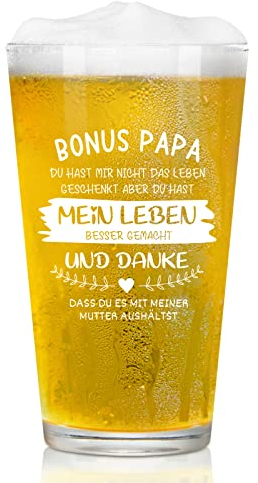 Joymaking Regalo para el día del padre, vaso de cerveza personalizado con grabado Bonus Daddy Regalos para padrastro, mejor regalo para el día del padre, cumpleaños, Navidad